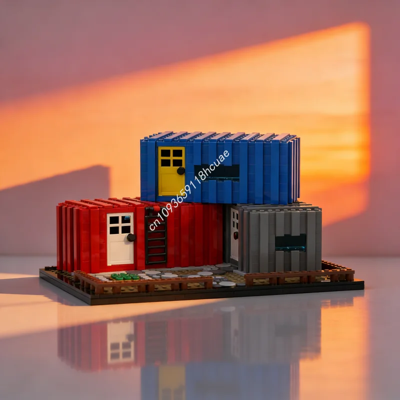851 elementów MOC Kontenerowy Dom Model Miejski Klocki Konstrukcyjne Architektura Zabawki DIY Składanie Kreatywne Edukacja Pomysł na Prezent Świąteczny