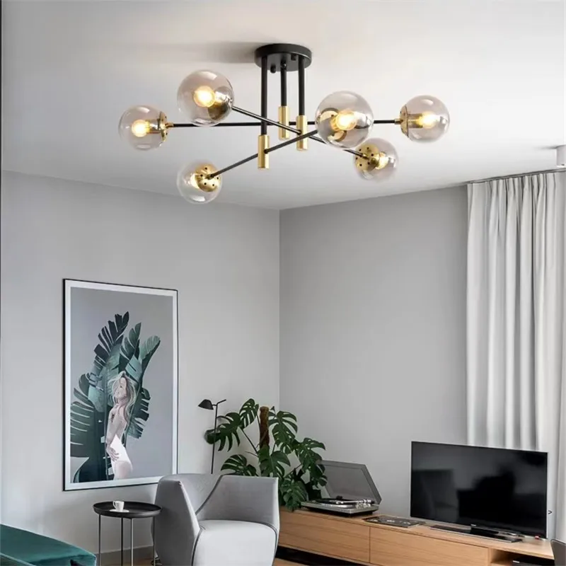 Vintage ceiling light Simple black and gold light Led Glass Light for Indoor Living Room Bedroom Dining Room design rooms lights