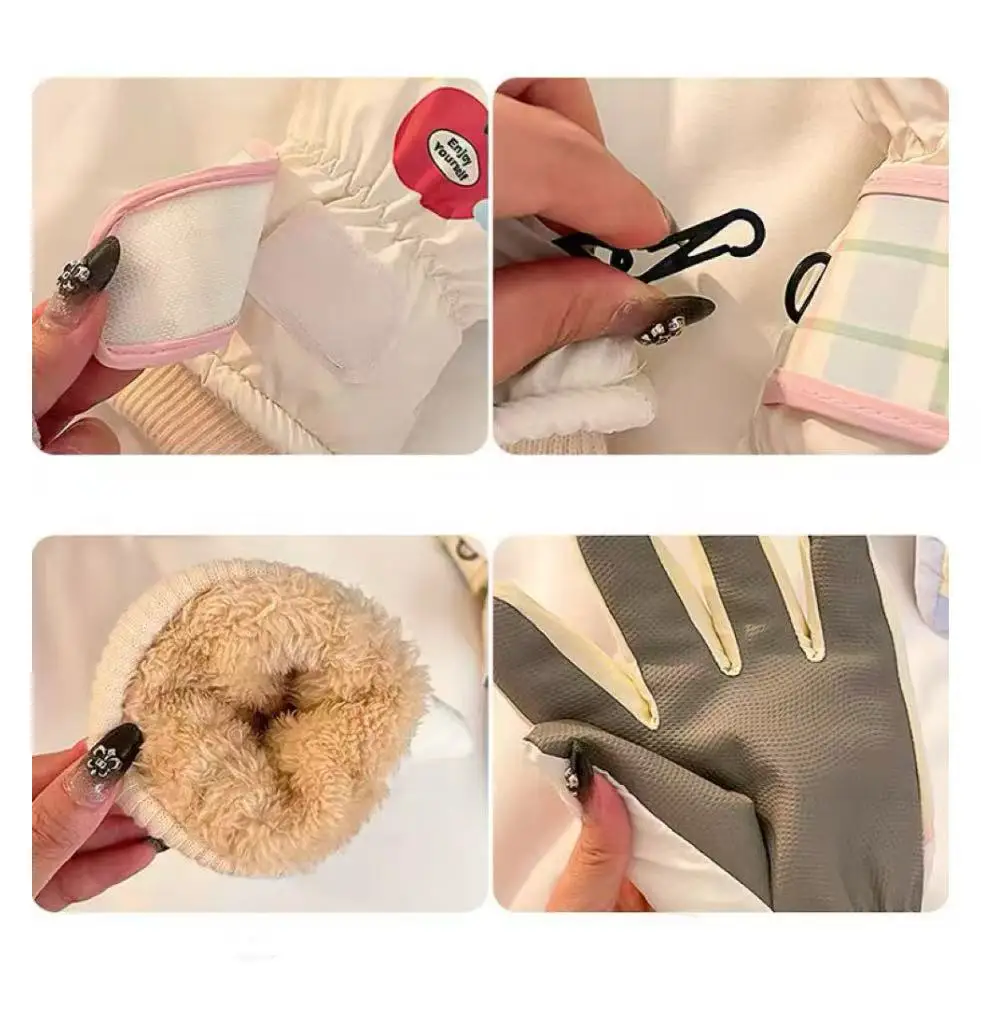 قفازات تزلج شتوية للسيدات لركوب الدراجات - مبطنة بالصوف، سميكة، مقاومة للبرد، مقاومة للماء، لطيفة، صديقة للطلاب، شاشة لمس #6