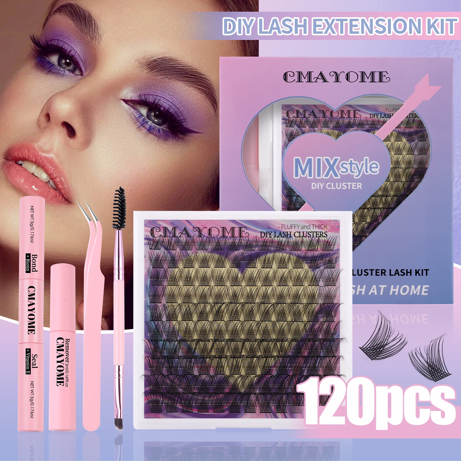 DIY False Eyelash Extension Kit Hair 120PCS Single Cluster Natural Soft Eyelash Cluster 10-18mm Thick Strap Eyelash Glue Set