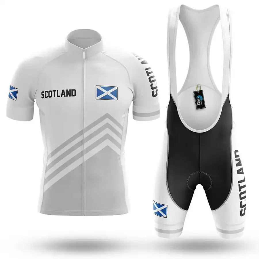 Powerband Scotland เสื้อเจอร์ซีย์นักปั่นแขนสั้นแห่งชาติชุดขี่จักรยานชุดฤดูร้อนชุด Ropa Ciclismo + เอี๊ยมกางเกงขาสั้น