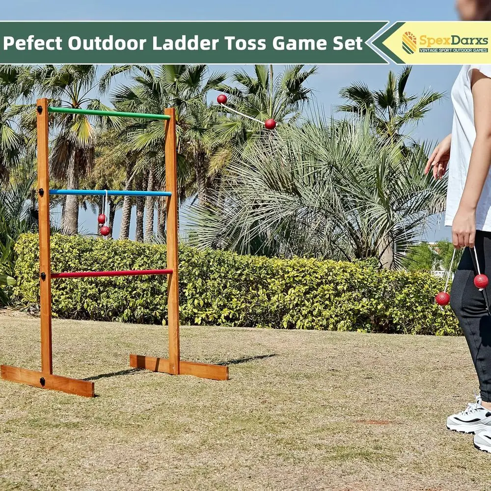 لعبة رمي السلم في الهواء الطلق، مجموعة رمي الجولف الخشبية مع 6 كرات بولاس وحقيبة حمل، ألعاب الفناء الخلفي للمراهقين والكبار وF #5