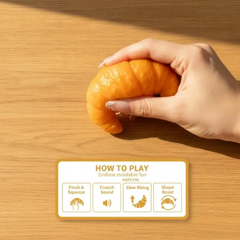 Crunchy Crispy Sound ASMR Squeeze Toy Croissant Filled Round Blocks Sensory Fidget Toy Stress Relief Adults Party Favor Gifts