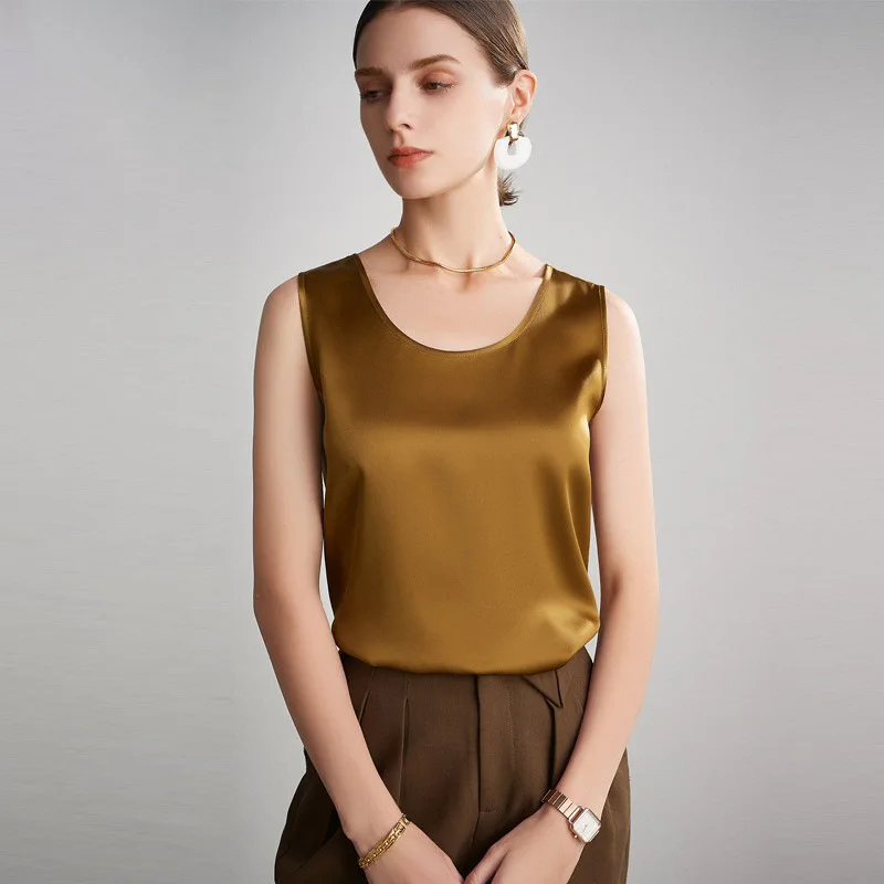 التوت الحرير المرأة الأساسية تانك القمم للسيدات الحرير الحقيقي أكمام البلوزات الصيف بلا أكمام تي شيرت