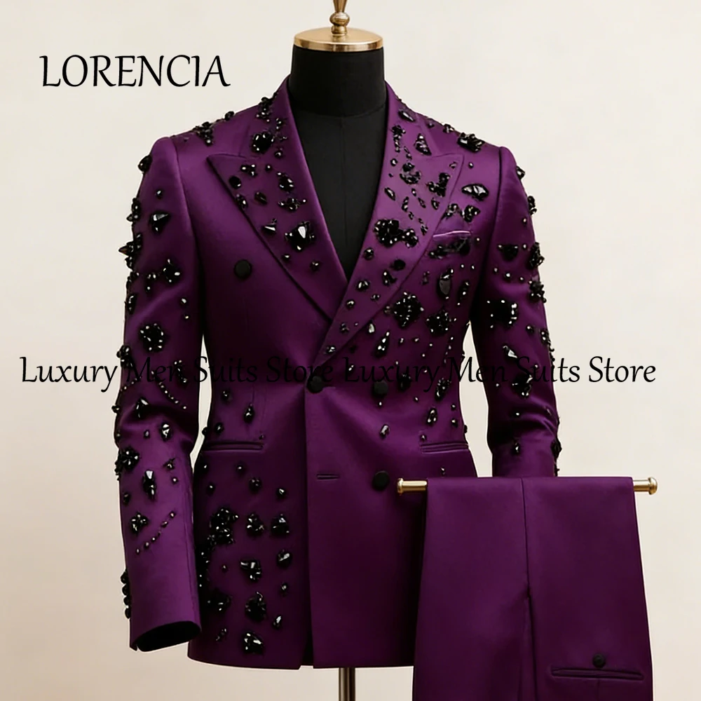 Exquisite Rhinestone Suits for Men 2 Pieces Jewelry Tuxedos Set Wedding Party Outfits Customized Blazer Pants roupas masculinas