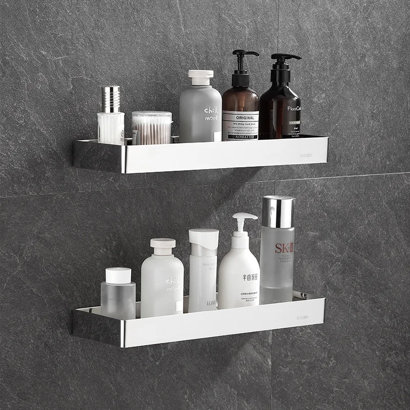 Stainless Steel Chrome Bathroom Shelves Toilet Storage Holder Kitchen Wall Shelf Shower Storage Rack Black Bathroom Accessories