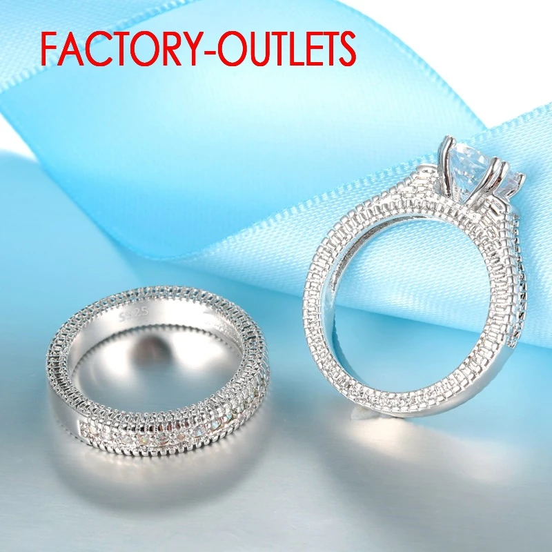Genuine 925 Sterling Silver Wedding Ring Unisex Romantic Fashion Jewelry Cubic Zirconia Prong Setting  Wholesale