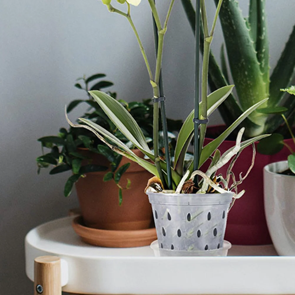 

6pcs Transparent Orchid Pots 5Inch With Drainage Holes Clear Plastic Flowerpots For Phalaenopsis Succulents Garden Plant