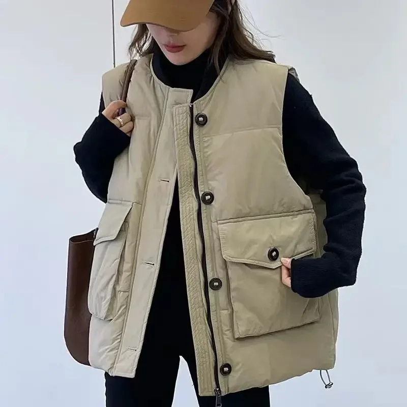 

2024 new Korean loose, fashionable and versatile stand up collar vest, short jacket winter coat women puffer jacket