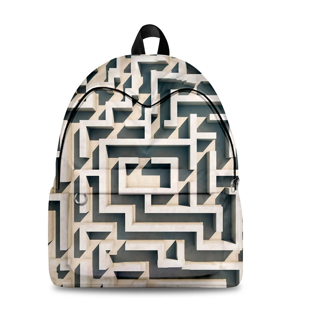 กระเป๋าเป้สะพายหลังนักเรียนลายเขาวงกตสุดคลาสสิกยอดนิยม ตลกๆ พิมพ์ลาย 3 มิติ ผ้าอ็อกซ์ฟอร์ดกันน้ำ สำหรับเด็กชาย/เด็กหญิง กระเป๋าเป้เดินทาง