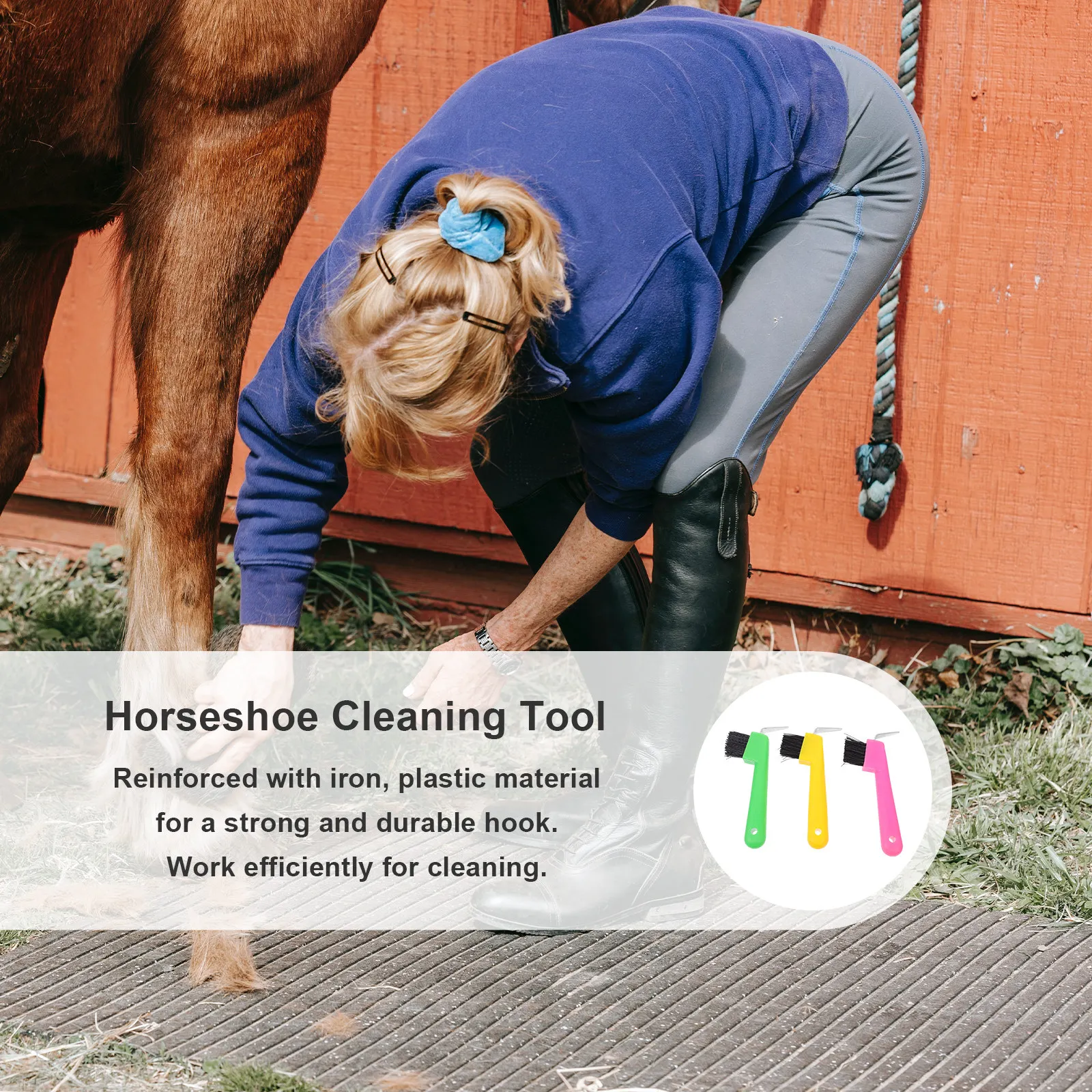 

Horse Hoof Care Tool Reinforced Iron Plastic 2-in-1 Supple Grip Hoof Pick Portable Horseshoe Cleaning Brush Grooming Supplies