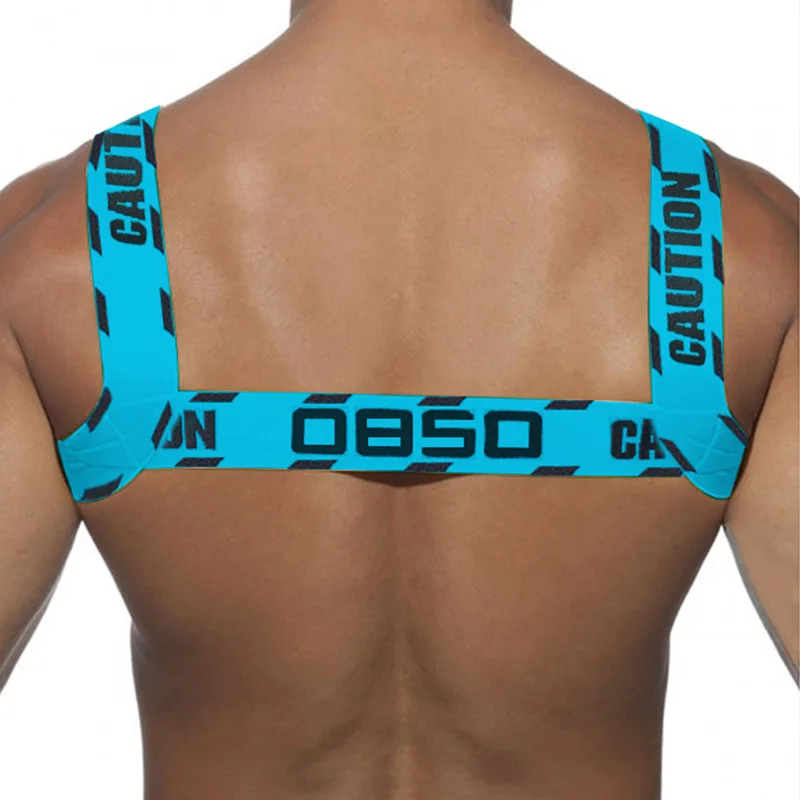 Fitness Shoulder Belt for Men - Slimming Nylon Elastic Chest Strap  (Black/Blue), Workout Waist Trainer & Back Support