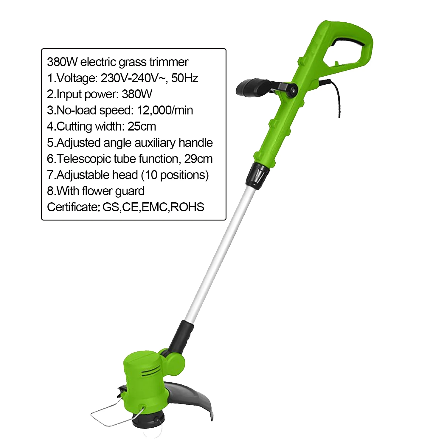 VERTAK 380W Electric Garden Power Tool Handheld Weed Cutter Power String Trimmer for Grass Cutting