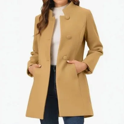 Women's Autumn And Winter CoatsWomen's Winter Medium And Long Stand-up Collar Single-breasted Coat Thermal Casual Coat Versatile