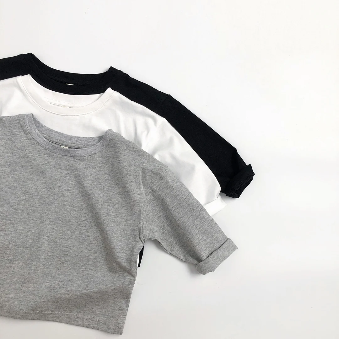 Kids Cotton Long Sleeve T-Shirt Top 2-7Y Boys Girls Loose Basic Korean Children's Clothes Soft Undershirt Outfit image 5