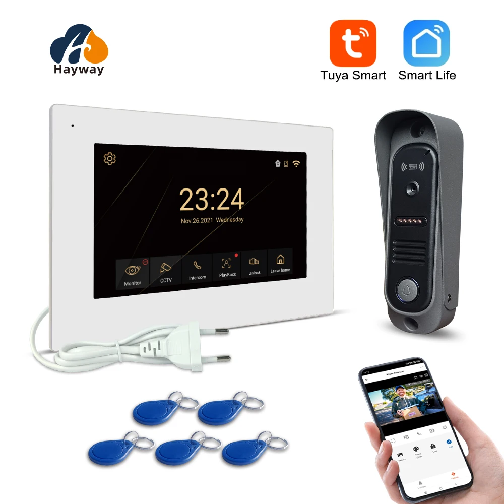 Imagem -02 - sem Fio Wifi Sistema de Vídeo Intercom Doorphone Campainha Ips Touch Screen Cartão de Identificação Desbloqueio Detecção de Movimento Tuya 1080p