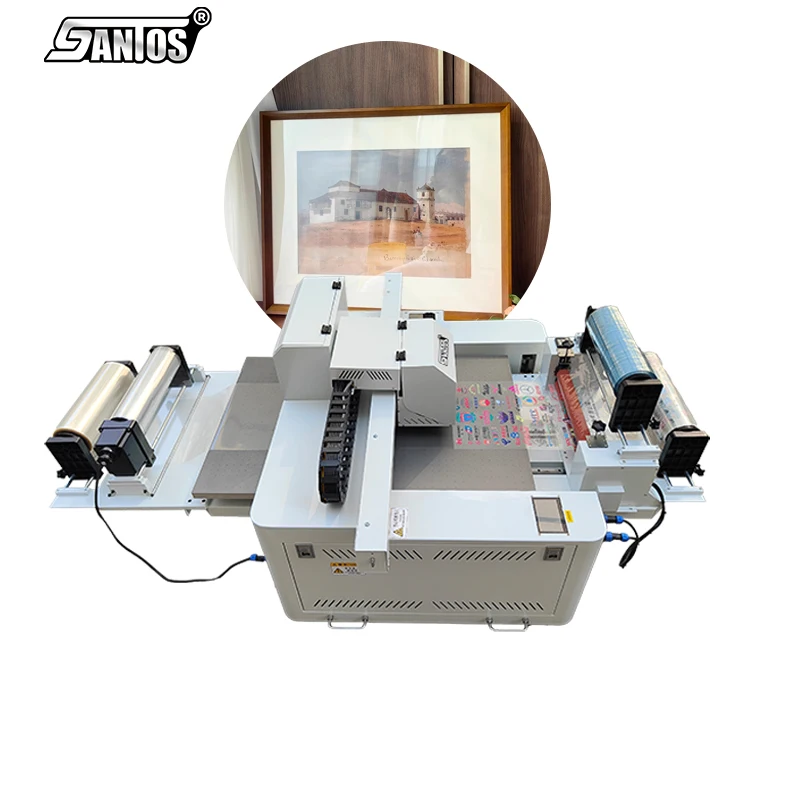 A1 printer uv 60cm * 90cm 3 XP600 kepala CMYK + W + V kaca akrilik 30CM uv dtf printer untuk label bergulir