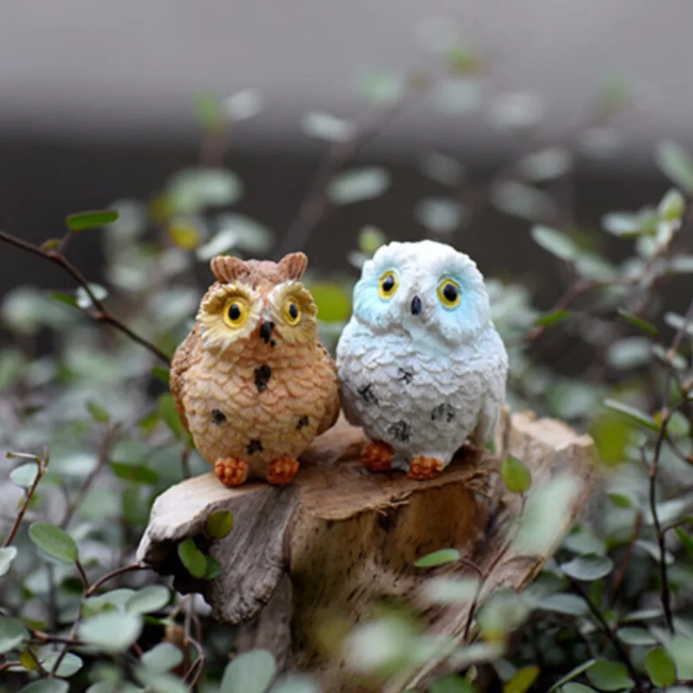 1/2pcs Owls Animal Figurines Resin Miniatures Figurine Craft Bonsai Pots Home Fairy Garden Ornament Decoration Terrarium Decor