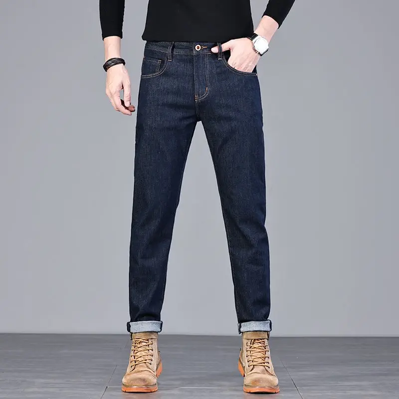 Original color elastic slim fit jeans for spring and summer of 2025 men's casual and comfortable small straight leg pants