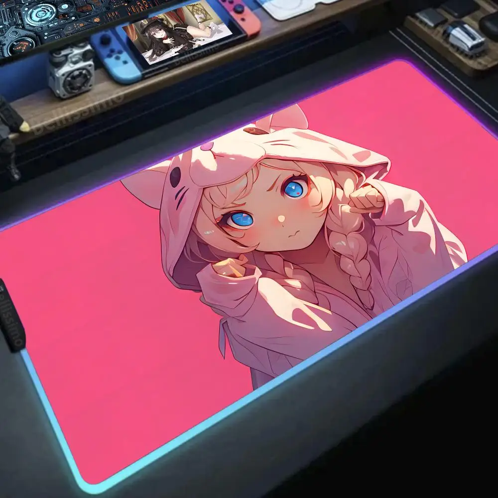Cute cat girl Mouse Cool RGB Kawaii Gaming keyboard Accessories Offices accessories Popular desk mats Gamer Glowing Led Computer