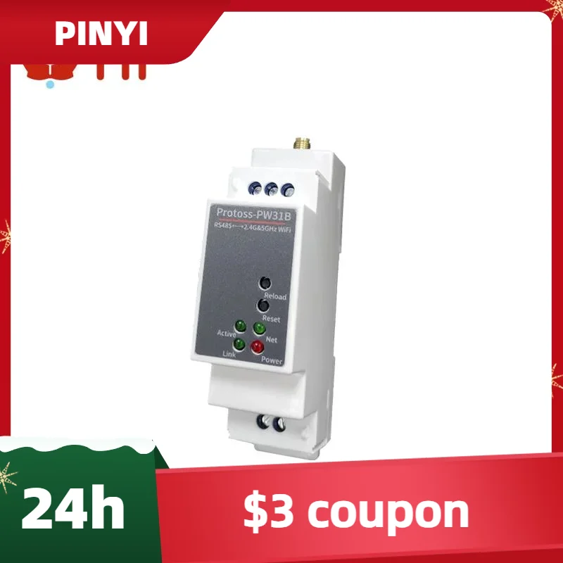 DIN-Rail Serial Port RS485 To 2.45 5G WiFi Converter Server PW31B AC110V~220V Or DC Support Modbus TCP to RTU MQTT