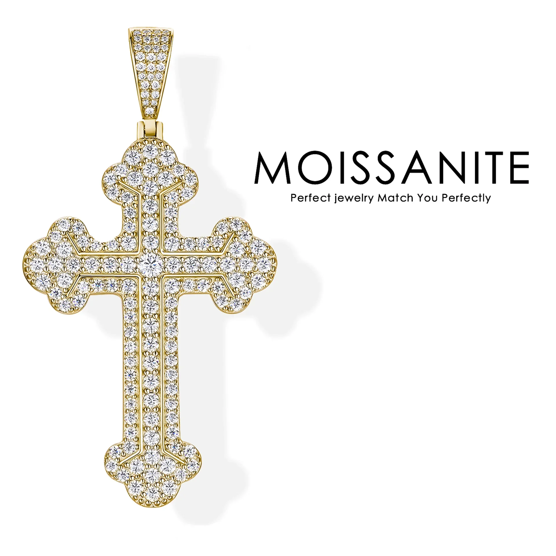 

5.77CTW Moissanite Large Cross Pendant for Men 18K Gold Plated S925 Silver Fits Cuban and Tennis Chains Hip Hop Style Statement