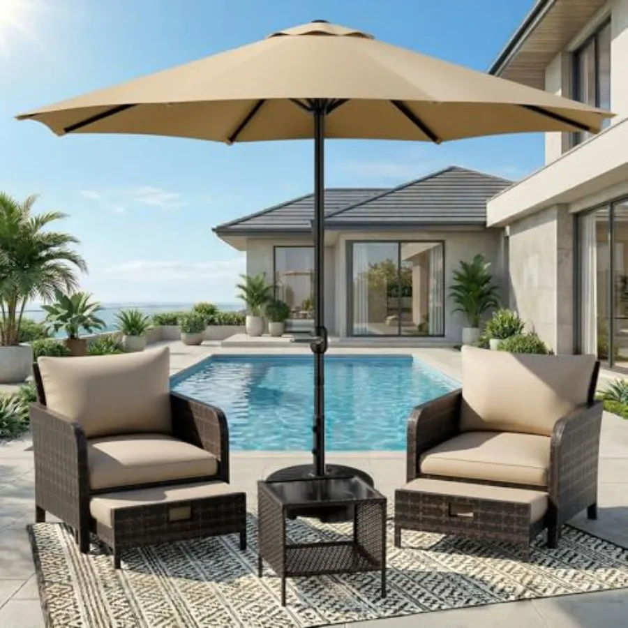 

9FT Outdoor Patio Umbrella for Garden Deck Backyard Pool Patio Table UV Resistant Waterproof Polyester Canopy in Beige Ventilat