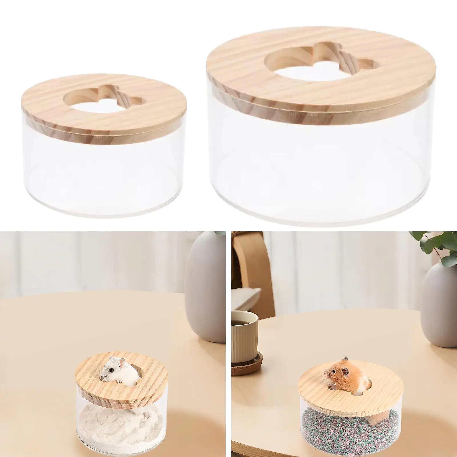 

Акриловый контейнер для ванны хомяка с деревянной крышкой для мелких животных