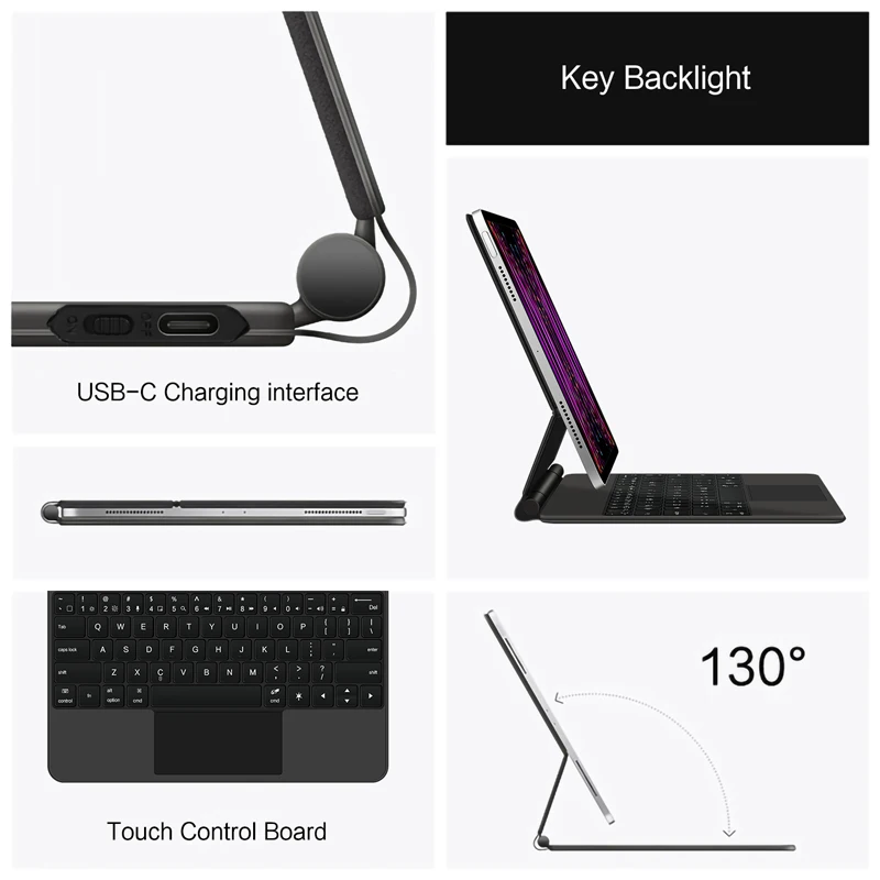 Imagem -04 - Magic Keyboard com Retroiluminação para Apple Ipad Pro Capa Magnética Português Árabe Espanhol 3rd 5th 6th Gen 12.9 20232023