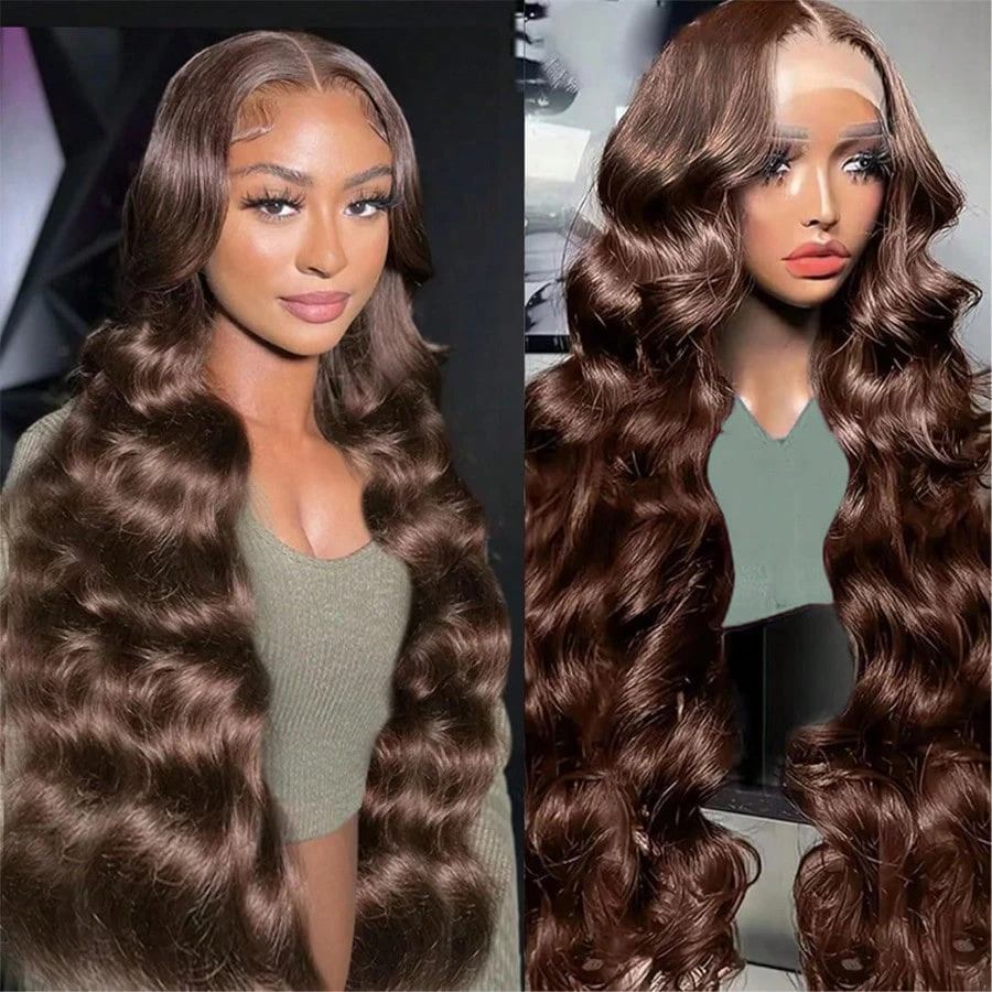 

250Density HD Chocolate Brown 13x4 Body Wave Lace Front Wig Brazilian 13x4 Lace Frontal Wigs For Women 100% Remy Human Hair Wig