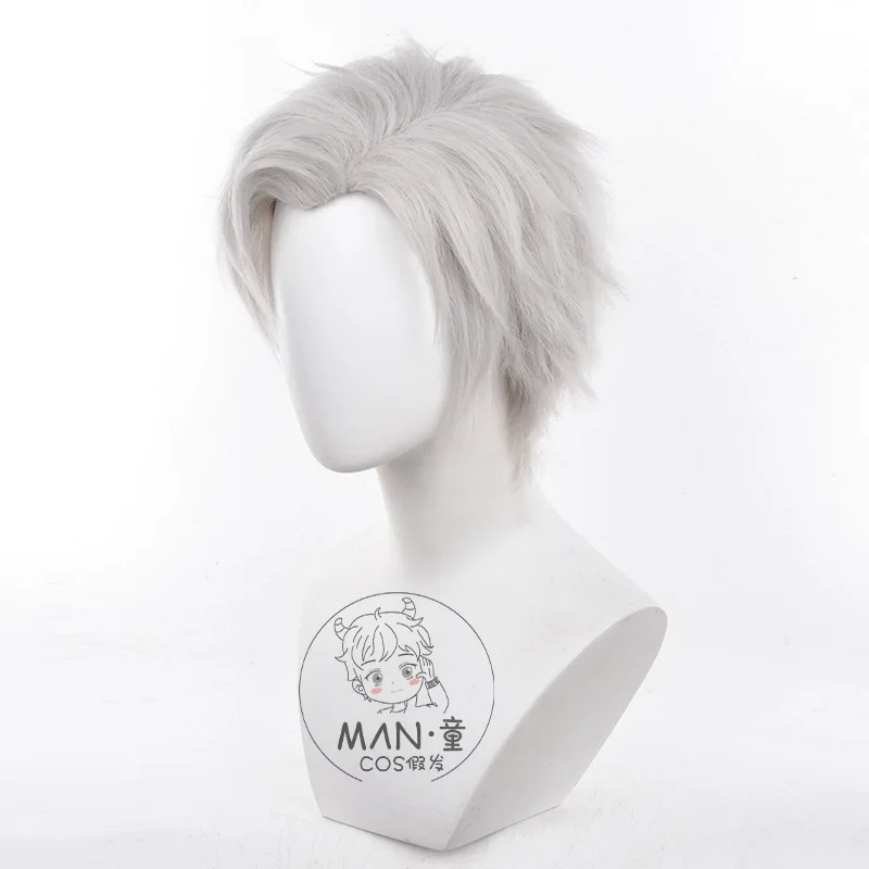 愛とディープスペース 秦哲 コスプレウィッグ シルバーグレー スパイキー ショートヘア 男性 ハロウィンギフト