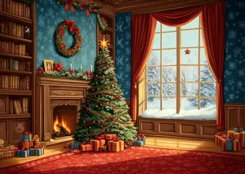 חג המולד שמח מסיבת קישוט רקע בית לבן חורף עץ חג המולד מתנת ילדים משפחה דיוקן צילום רקע צילום סטודיו 6 best sales רקע תמונה לחג המולד - №4