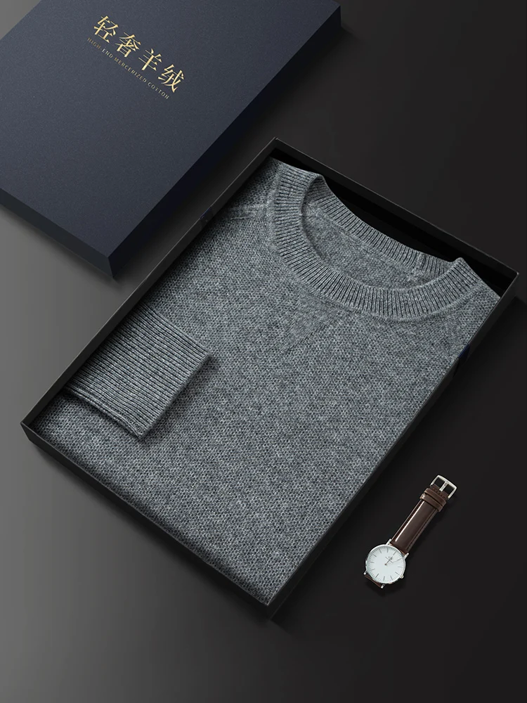 New Men 100% Cashmere Sweater Autumn Winter Basic O-neck Long Sleeve Pullover Cashmere Knitwear Smart Casual Thick Clothing Tops