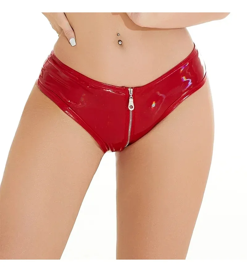 

Латексное порно нижнее белье, женские трусы с уплотнительным кольцом на молнии и промежностью с низкой талией, нижнее белье, горячие для дам, сексуальные трусики из лакированной кожи с мокрым эффектом