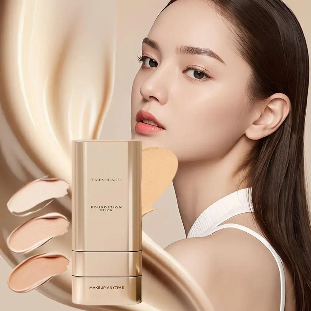Face Foundation Stick With Brush, Velvet Moist Light Concealer Full Coverage Oil Control Dark Circles Corrector Facial Makeup