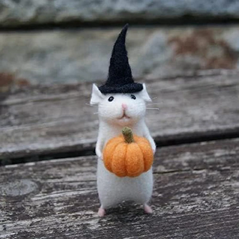 HOT SALE 2X Halloween Mouse With A Pumpkin Felted Animals, Needle Felted Christmas Mouse, Wool Felt D