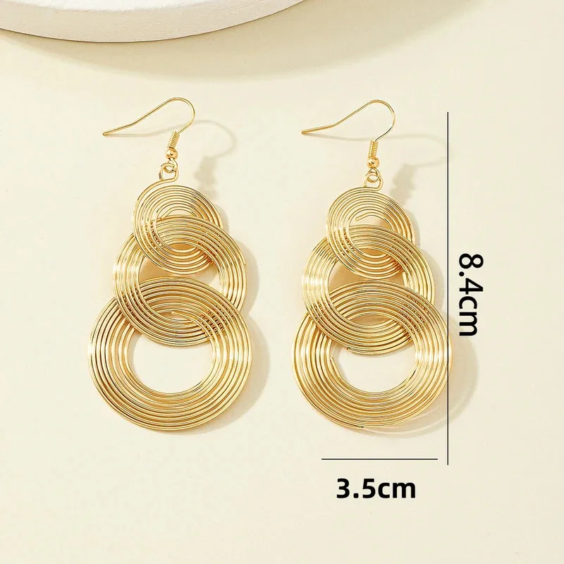 Mode exagérer trois cercles multicouches boucle d'oreille pour les femmes longue couleur or bijoux tempérament cadeau de mariage de noël