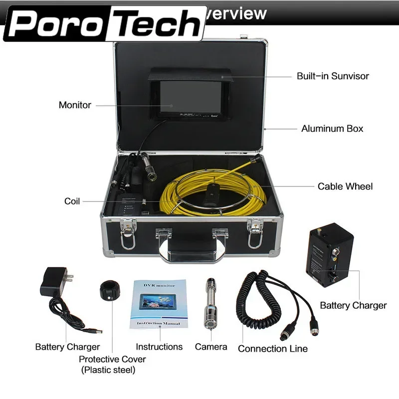 WP70 20m Sewer Waterproof Video Camera LCD Screen Sewer Pipe Inspection Snake Video Camera System Pipeline Drain Plumbing 23mm