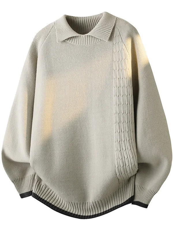 

Thiened Casual Knitted Sweater for Teens And Men Collared Autumn Winter Warm Soft Polyester Nylon Viscose Blend Long Sve...