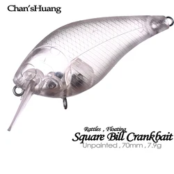 Chan’sHuang 20PCS Unpainted Blanks Bait 7cm 7.9g Rattles Flaoting Square Bill Crankbait DIY Handmade Artificial Fishing Lure