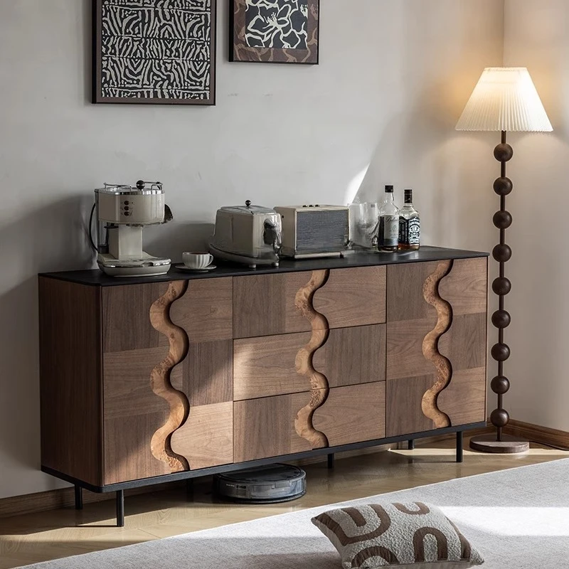 خزانة جانبية لتناول الطعام من الخشب الصلب بالكامل على طراز العصور الوسطى، وخزانة مدخل، وخزانة بأدراج متكاملة من خشب الجوز الأسود مقابل #5