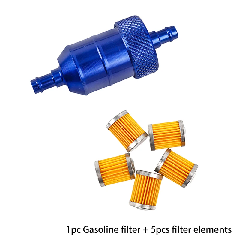 New 8mm CNC Aluminum  Cleaner +5 Pieces Reusable Cleanable Fuel Filter Motorcycle ATV Quad Inline Oil Gas Fuel Filter