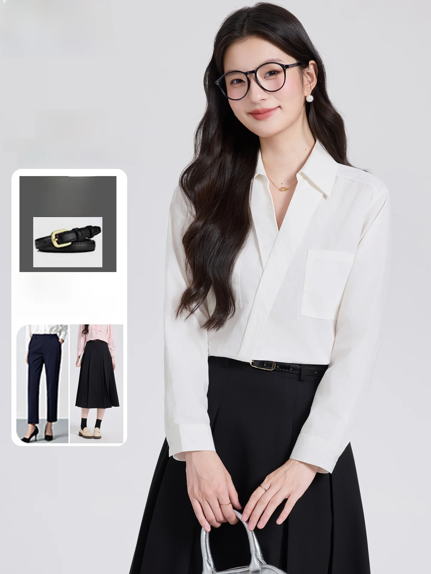 

Белая женская рубашка с V-образным вырезом и длинным рукавом, осенняя, в профессиональном стиле, для колледжа, для работы и собеседований, элегантный топ, женская блузка