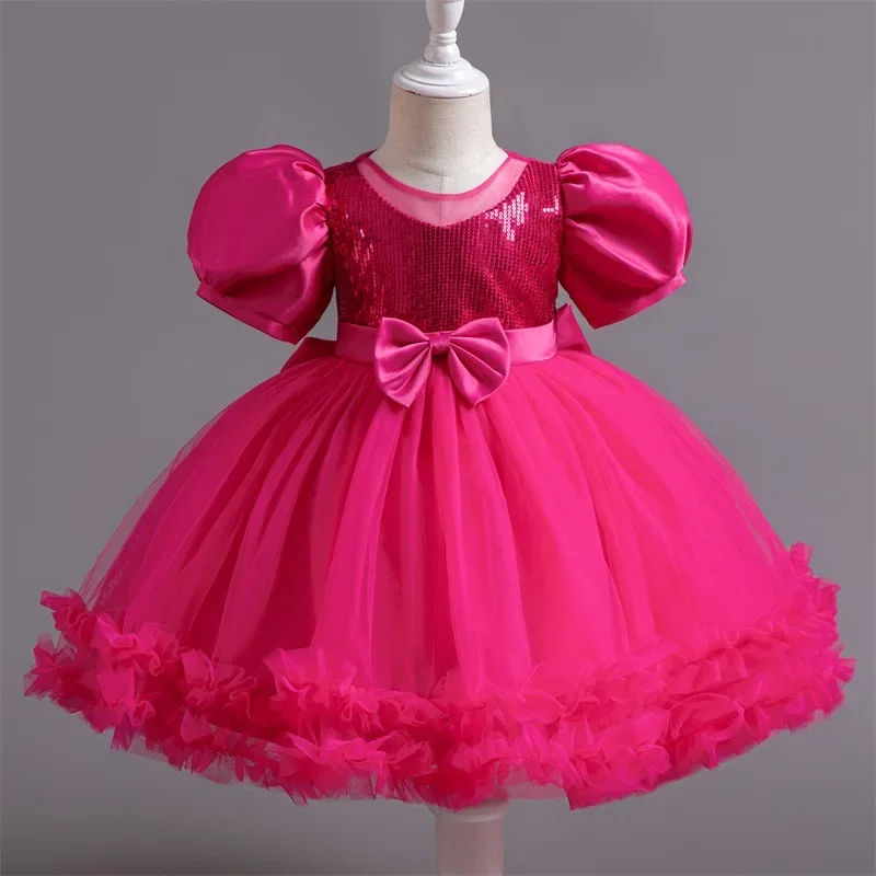 Toddler Girls 1st Birthday Party Dresses Fuffy Sequin Big Bow Baptism Infant Gown Kids Wedding Evening Elegant Princess Dress