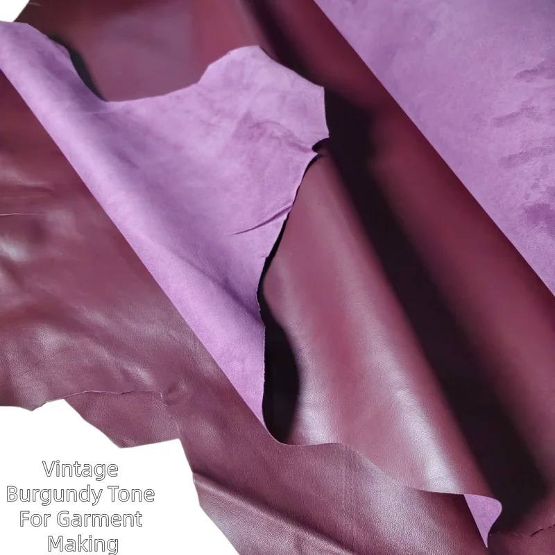0.5mm Burgundy Thin Sheepskin,Top-Grain Genuine Leather Fabric,Handmade DIY Material for Leather Jackets & Skirts,Full Sheepskin