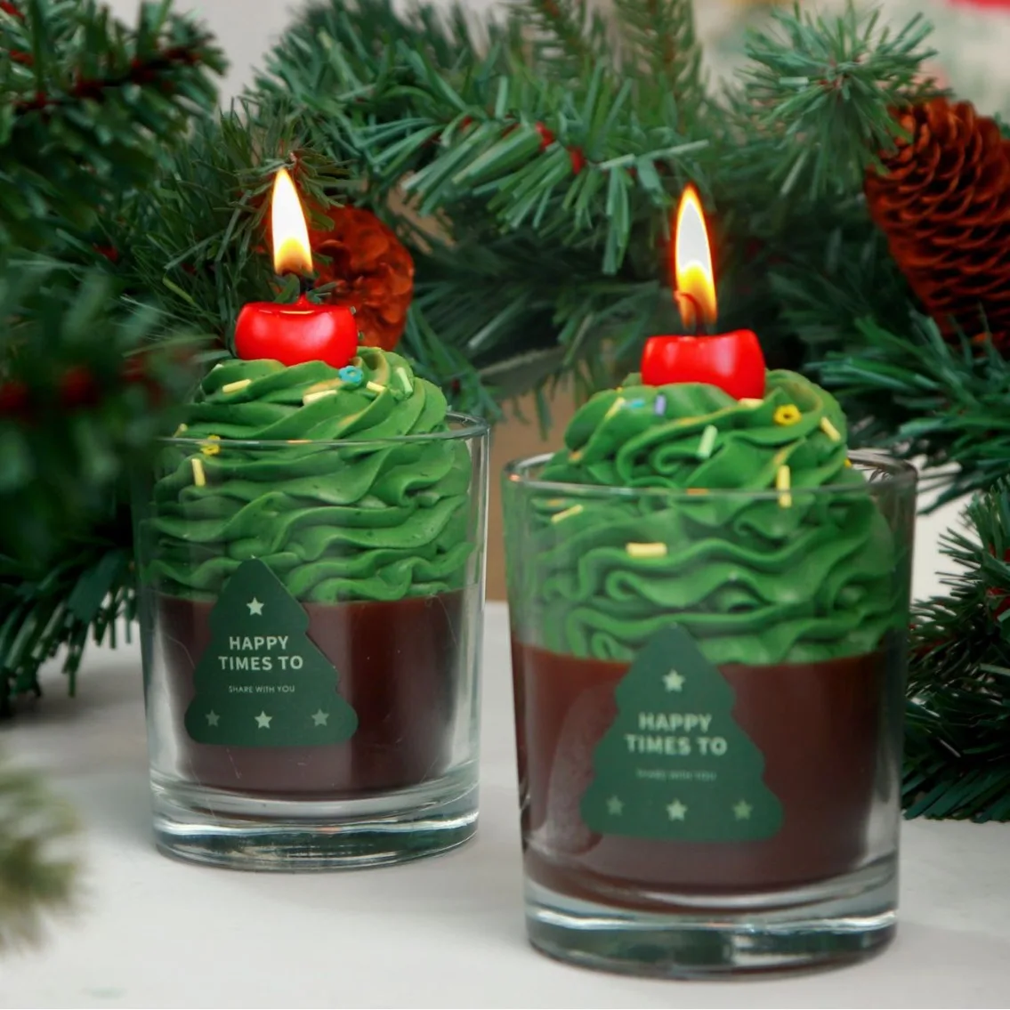 Vela Aromática Verde, Copa de Cristal con Diseño de Pastel de Chocolate Matcha, Adorno de Cera con Simulación de Bebida, Souvenir de Nicho