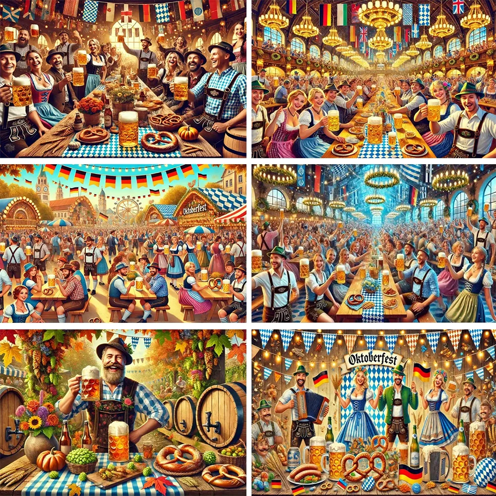 

Oktoberfest Theme Backdrops Festa Beers Festival Dancing Party Decor German Town Street Bavarian Photography Background Poster