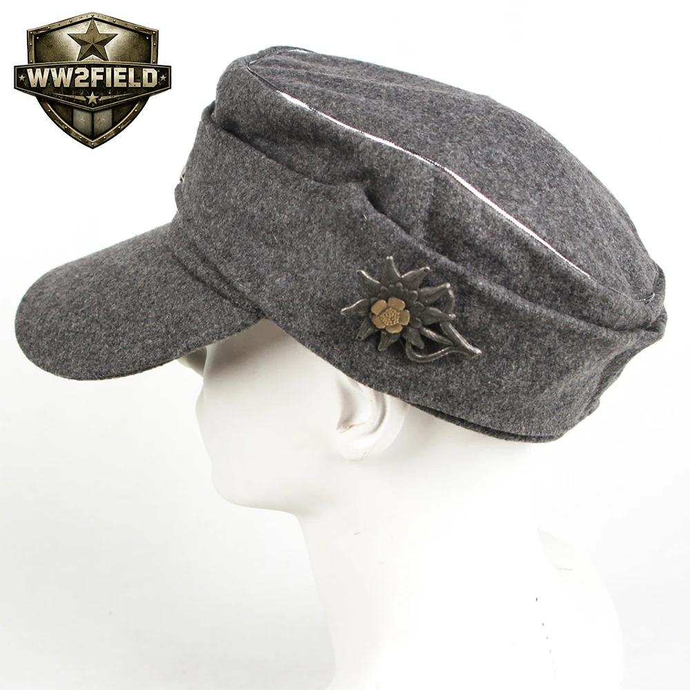 German M43 Gray Wool Hat with Edelweiss Badge Silver Edged A55
