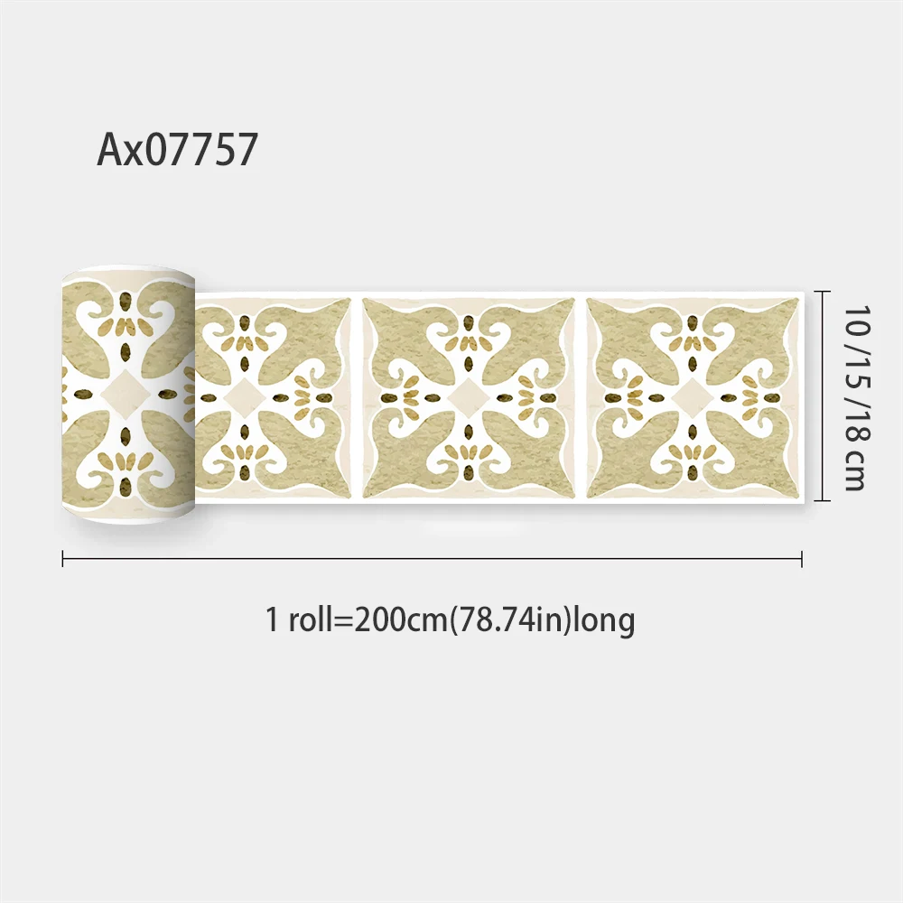 Vintage Tile Pattern Wall Border Stair Sticker Waterproof Floral Tile Decal Kitchen Backsplash Stair Riser Skirting Home Decor
