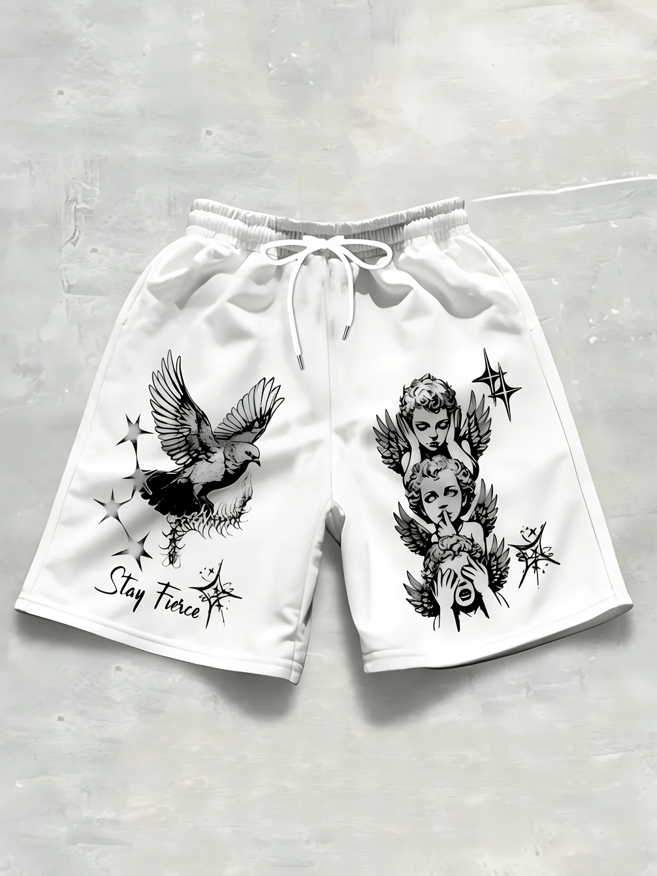 2026 Summer Best-selling Men's Short Pants Casual Sports Fashion Comfortable Soft Breathable Simple Angel Pattern Print
